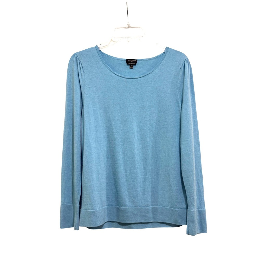 Talbots Petite Pure Merino Wool Sweater Light Blue Pearl Button Cuff XLP Womens